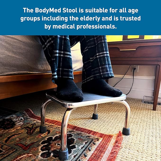 BodyMed Heavy-Duty Foot Step Stool with Non-Slip Rubber Platform for Seniors & Adults – Holds up to 300lbs, 9 ½ in. Step Up, 18”L x 11.5”W x 9.5”H