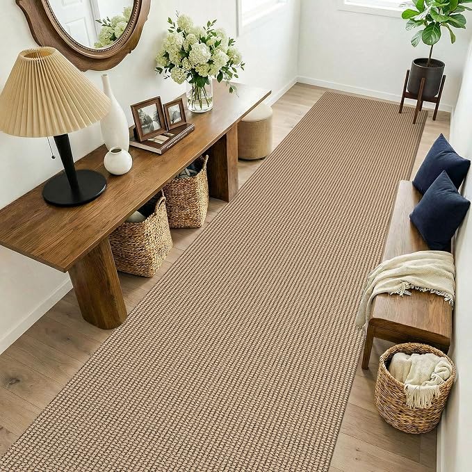 KOZYFLY Boho 3x14 Runners Rugs for Hallway, Long Washable Runner Rug, Woven Non Slip Kitchen Runner, Farmhouse Entryway Rug, Floor Carpet for Entry, Aisle, Hall, Orange Beige/Tan/Brown