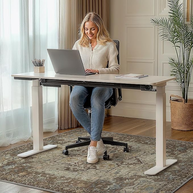48"x72" Office Chair Mat for Hardwood Tile Floor, Under Desk Carpet Protector for Rolling Computer Chair Mat, Machine Washable Area Rug, Anti-Slip 1/5" Thick Low Pile Thin Vinyl Floor Mat, Brown
