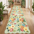 DUKINO 3x10 Washable Runner Rug, Non Slip Floral Ultra Soft Runner for Hallway, Lightweight Low Pile & Stain Resistant Long Throw Carpet for Kitchen, Bathroom, Entrance, Bedroom, Kids Room, Green