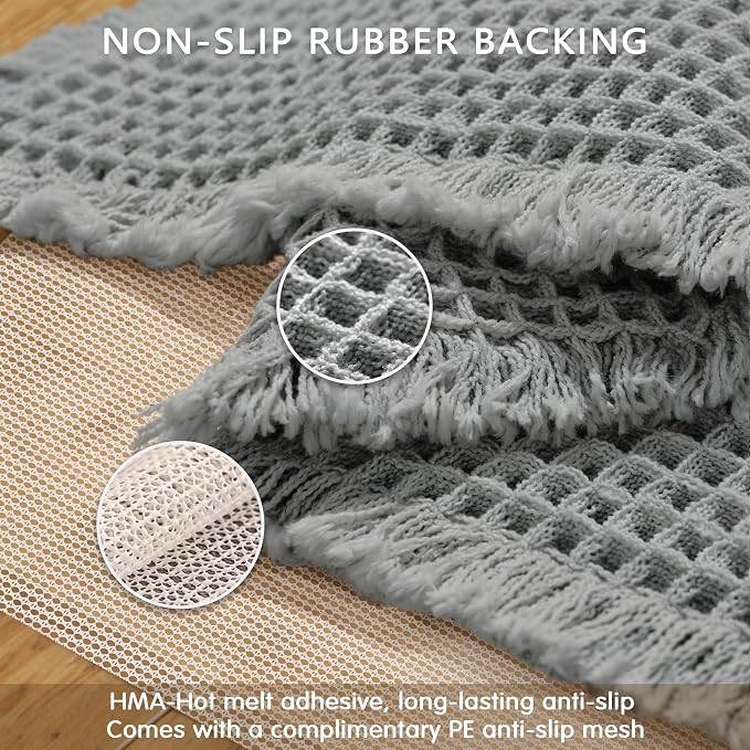 SUBRTEX Waffle Braided Bath Mat, 18" x 24" Soft Waffle Bath Rugs, Absorbent Non Slip Bathrooom Mats, Machine Washable Area Rug for Bathroom, Quick Dry, Gray