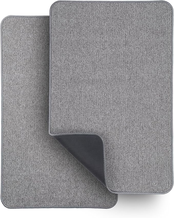 Bosap Bath Mat,Ultra Thin Bathroom Rugs,Rubber Bath Mats for Bathroom,No Slip Bath Rugs,Quick Dry,Machine Washable,Low Pile,Absorbent,Shower Outside,Sink,Home Decor Accessories.Grey,1'5"x2'3"(2 Pack)