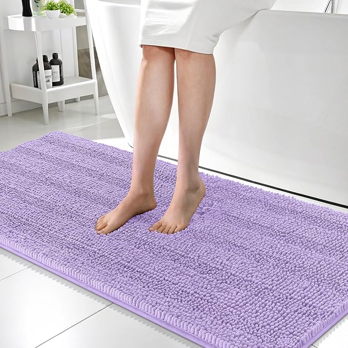 OLANLY Thick Bathroom Runner Rugs 59x24, Absorbent Chenille Striped Bath Rugs, Rubber Backing, Machine Wash, Extra Long Bath Mats for Bathroom Floor, Tub and Shower, Home Decor Accessories, Lavender