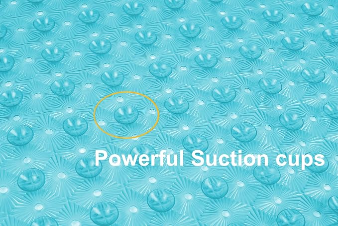 Bathtub Mat Non Slip with Suction Cups 15"x27" - Anti-Slip Shower Mat for Kids, Toddlers, and Seniors - Machine Washable Bath Tub Mat with Multiple Drainage Holes (Aqua)