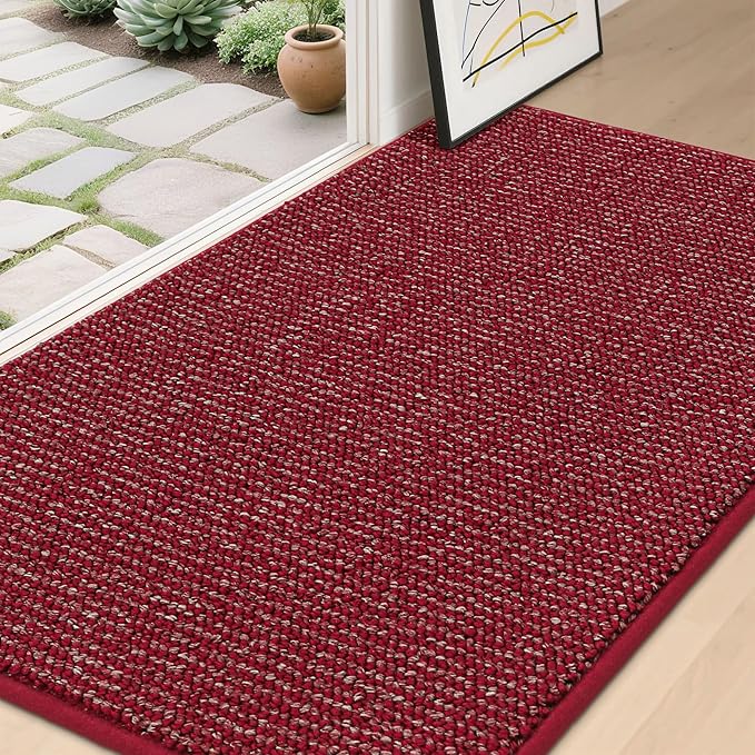 BEQHAUSE Dirt Trapper Door Mat 36" x 60", Non-Slip Washable Doormats Entrance Mat, Dirt Resistant and Absorbent Welcome Mat, Low Profile Floor Mats for Front Back Door and Entryway, Red
