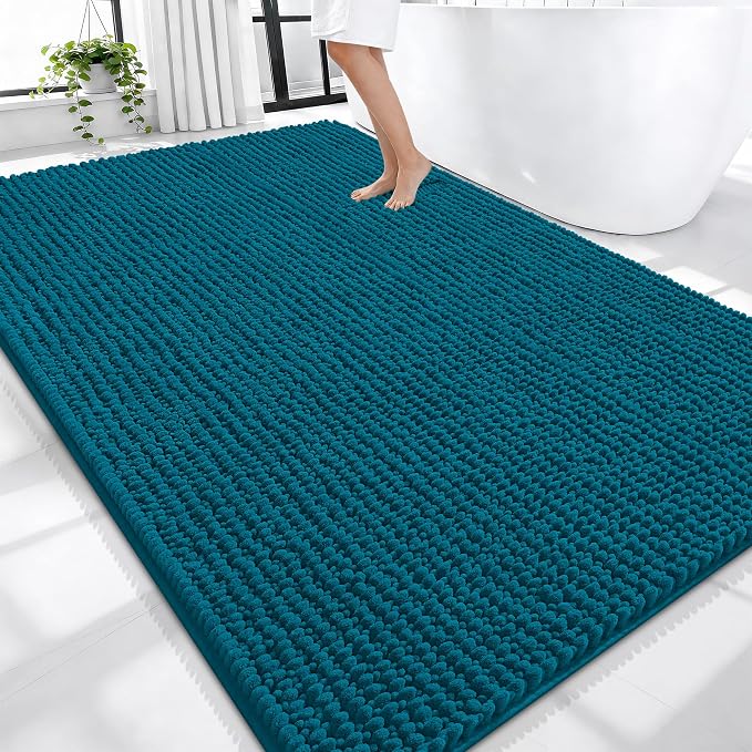 OLANLY Thick Large Bathroom Rugs 70x46, Extra Soft Absorbent Chenille Bath Rugs, Rubber Backing, Machine Wash Dry, Bath Mats for Bathroom Floor, Tub and Shower, Home Decor Accessories, Peacock Blue