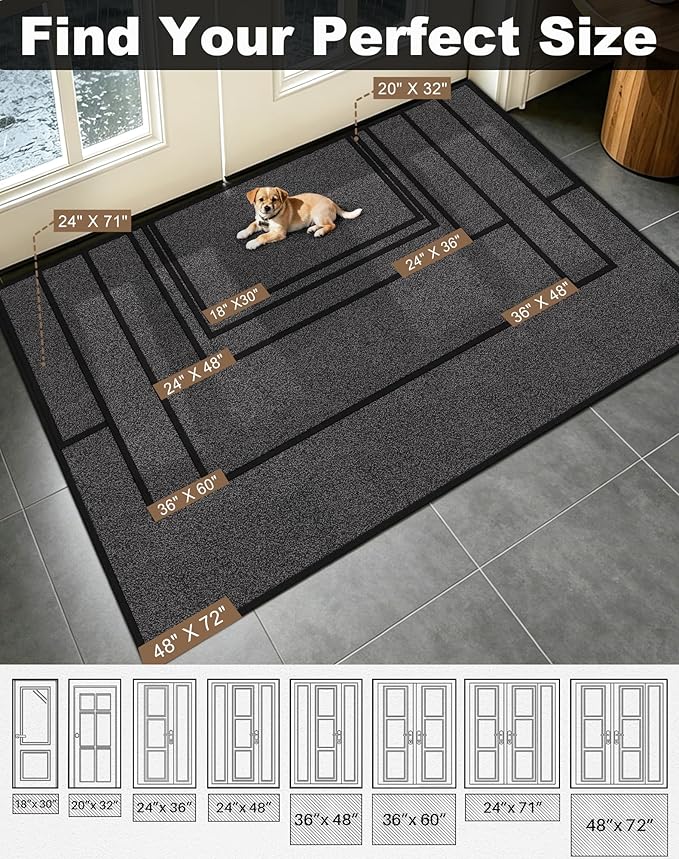 Mibao Front Door Mat Indoor Entrance, 32" x 20", Dirt Trapper Welcome Mat for Outdoor Indoor, Non-Slip Waterproof Doormat, Durable Machine Washable Low Profile Entry Rug for Back Door Outside,Grey
