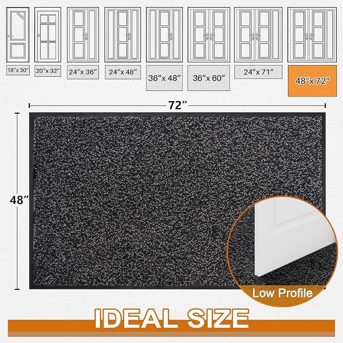 Mibao Front Door Mat Indoor Entrance, 72" x 48", Welcome Mat for Outdoor Indoor, Non-Slip Waterproof Doormat, Durable Machine Washable Low Profile Entry Rug for Back Door Outside, Anthracite Black