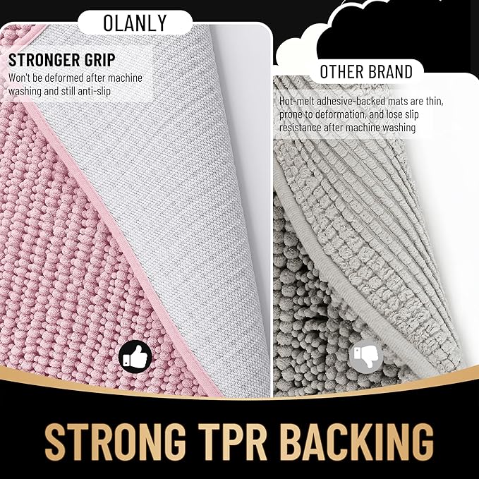OLANLY Thick Small Bathroom Rugs 24x16, Extra Soft Absorbent Chenille Bath Rugs, Rubber Backing, Machine Wash Dry, Bath Mats for Bathroom Floor, Tub and Shower, Home Decor Accessories, Dusty Rose