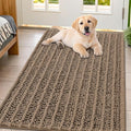 Smiry Dog Door Mat for Muddy Paws 47x32, Absorbent Dirt Trapper, Non-Slip Washable Chenille Entryway Rug for Inside Floor, Camel, Layered Pattern