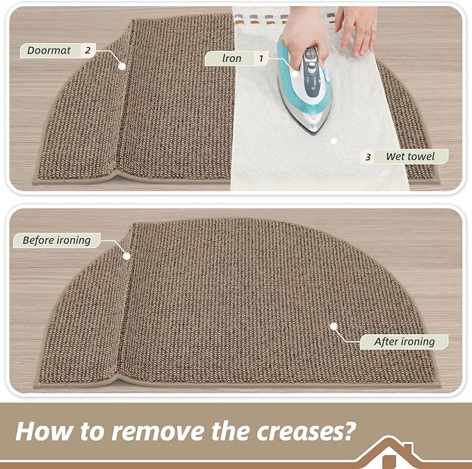 BEQHAUSE Dirt Trapper Door Mat 26" x 40" Half Circle Non-Slip Washable Doormats Entrance Rugs Absorbent Welcome Low Profile Floor Mats for Front Back Door and Entryway, Taupe