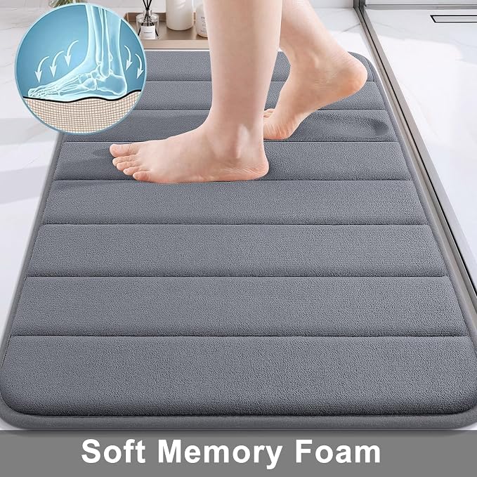 Buganda Memory Foam Bath Mat, 70" x 24", Ultra Soft and Non-Slip Bathroom Rugs, Water Absorbent and Machine Washable Bath Rug Runner for Bathroom, Shower, and Tub, Dark Grey