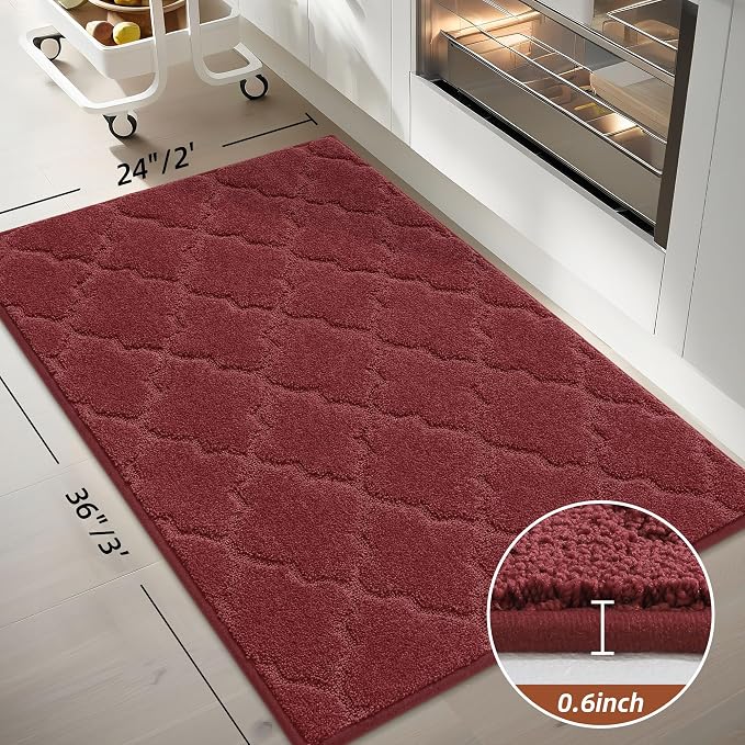 COSY HOMEER Kitchen Rugs 24"x36" Non-Slip Washable Kitchen Mats for Floor Absorbent Kitchen Carpet Soft Rugs for Kitchen,Sink Mat,Entrance,Area Rug,Red