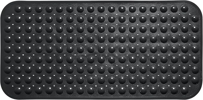 Large Non-Slip Bathtub & Shower Mat 31 inch x16 inch (Smooth/Non-Textured Tubs Only) Safe, Clean, Machine-Washable, Superior Grip&Drainage, Vinyl, Opaque Black, Medium