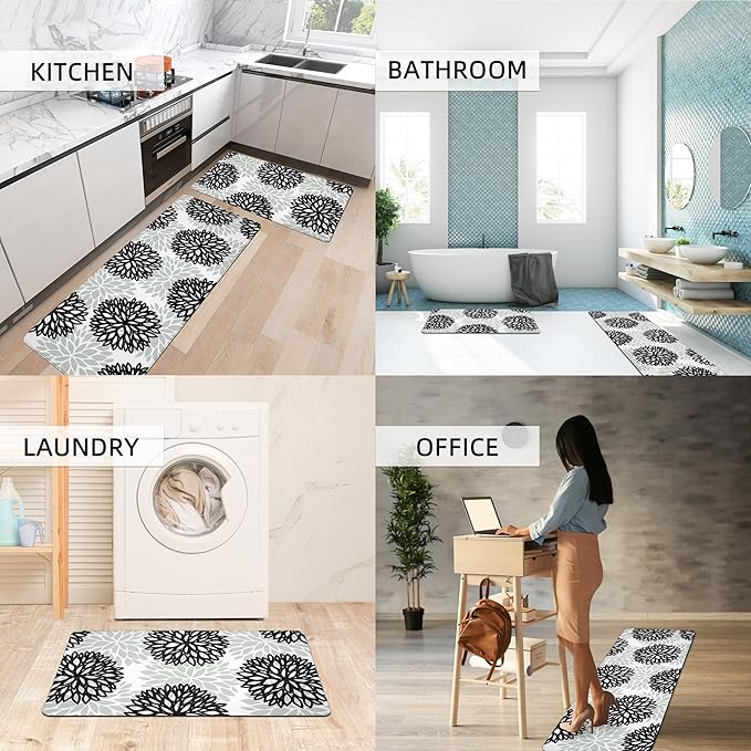 Kitchen Mats Set of 2 Cushioned Anti Fatigue Kitchen Rugs Non Slip Waterproof Kitchen Runner Memory Foam Kitchen Floor Mat Comfort Standing Mat for Sink,Office,Laundry
