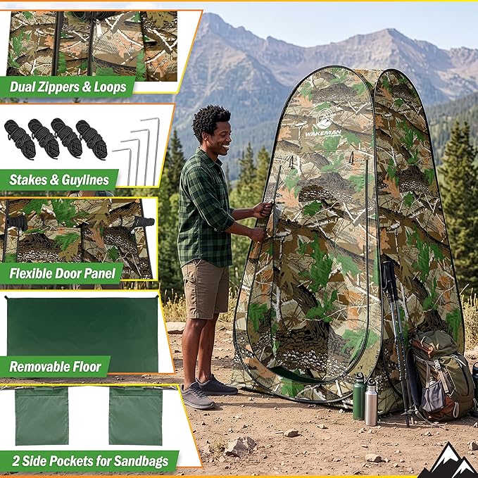 Wakeman Pop Up Changing Tent, 3.3 x 3.3 x 6.2ft, Camping Shower Tent for Portable Toilet Stall or Dressing Room with Carry Bag for Camping, Beach, or Tailgate, Polyester