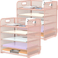 2 Pack 5-Tier Pink Desk Organizer with Handle Mesh Desk File/Paper Organizer Letter Tray for Office, School, Classroom and Home Easy Installation
