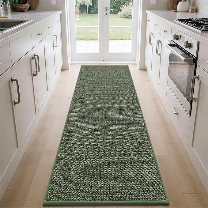 BEQHAUSE Kitchen Runner Rugs 32"x84", Non-Slip Kitchen Mats for Floor, Super Absorbent and Stain Resistant Kitchen Rug, Machine Washable Rugs for Kitchen, Hallway, Laundry & Sink, Green