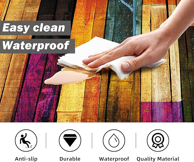 Kitchen Mats for Floor Colorful kitchen rugs Cool Wooden Abstract Anti Fatigue Kitchen Mats Waterproof Floor Mats Cushioned Non-Skid Standing Mats for Laundry, Sink, Set of 2,17.3 x 28+17.3 x 47 Inch