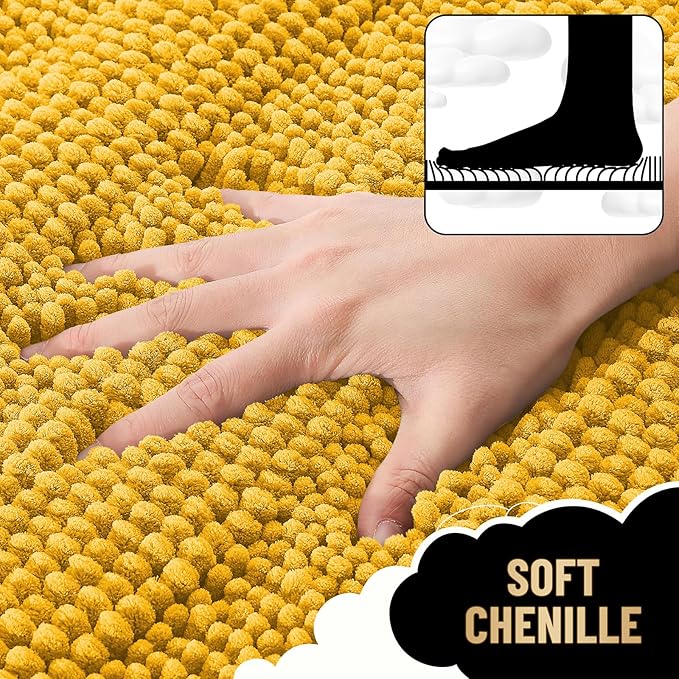 OLANLY Thick Bathroom Rugs 36x24, Extra Soft Absorbent Chenille Striped Bath Rugs, Rubber Backing, Machine Wash Dry, Bath Mats for Bathroom Floor, Tub and Shower, Home Decor Accessories, Golden Yellow