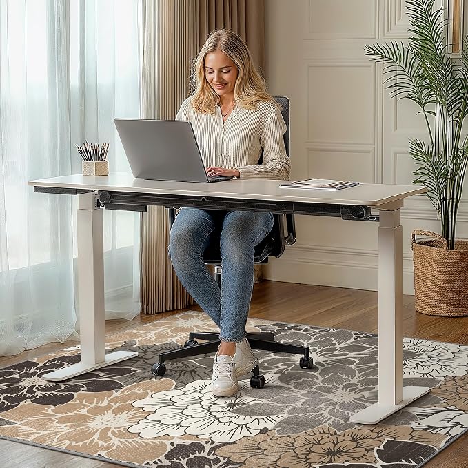 48"x72" Office Chair Mat for Hardwood Tile Floor, Under Desk Carpet Protector for Rolling Computer Chair Mat, Machine Washable Area Rug, Anti-Slip 1/5" Thick Low Pile Thin Vinyl Floor Mat, Grey Beige
