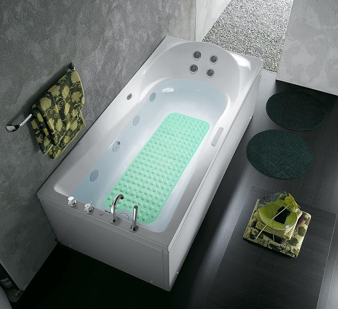 Bathtub and Shower Mats, Extra Long Non-Slip Bath Tub Mat 39 x 16 Inch, Machine Washable Bathmat with Suction Cups & Drain Holes for Bathroom Floor, Pale Green