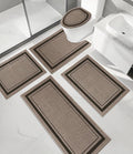 chakme 5 Piece Bathroom Rug Sets, Ultra Thin Bath Mat Quick Dry, Absorbent Non Slip Machine Washable, Dark Beige, 17" x 24" Geometric