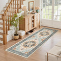 Madane Washable Runner Rug - 2x6 Rug Runners for Hallways 6 Foot Non Slip Vintage Kitchen Runner Rug Ultra-Thin Bathroom Runner Rugs Carpet Laundry Room Bedroom (2x6ft, Orange/Blue)