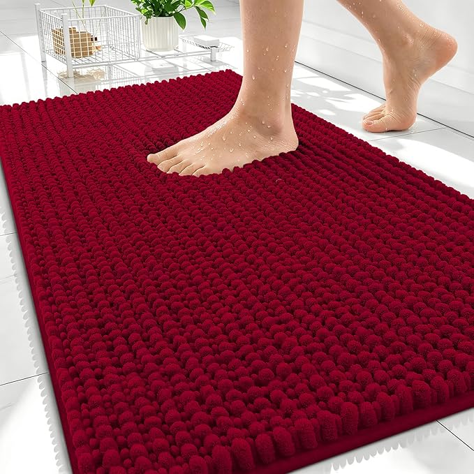 OLANLY Thick Bathroom Rugs 30x20, Extra Soft Absorbent Chenille Bath Rugs, Rubber Backing, Machine Wash Dry, Bath Mats for Bathroom Floor, Tub and Shower, Home Decor Accessories, Red