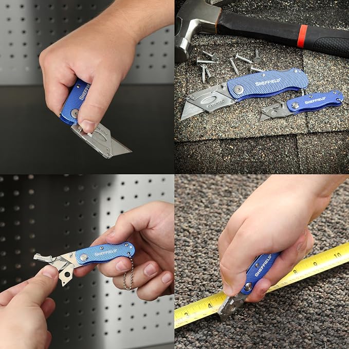 Sheffield Utility Knife and Mini Box Cutter, Folding Utility Knife Set Aluminum Handles, Accepts Std and Mini Blades, Box Cutters for Trades and DIY