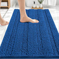 OLANLY Thick Bathroom Rugs 30x20, Extra Absorbent Chenille Striped Bath Rugs, Rubber Backing, Machine Wash Dry, Bath Mats for Bathroom Floor, Tub and Shower, Home Decor Accessories, Deep Navy Blue