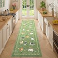 DUKINO 2x6 Washable Runner Rug for Hallway, Non Slip Animal Dog Kitchen Rug with Low Pile Design, Ultra Soft & Stain Resistant Indoor Carpert Runner for Entryway, Bedroom, Laundry, Bathroom, Green