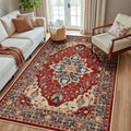 RELEANY Area Rugs 5'x8' Washable Non-Slip, Floral Vintage Distress Medallion Carpet for Living Room Bedroom Dining Room, Red Blue