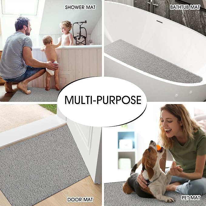 Shower Mat Non Slip 40.2 x16.1 Inch, Loofah Shower Mat Anti Slip Tub Mat Without Suction Cups, Shower Floor Mat for Wet Area, Quick Drying, Grey