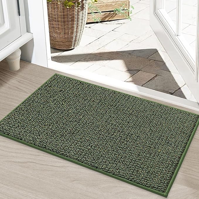 BEQHAUSE Dirt Trapper Door Mat 20" x 32", Non-Slip Washable Doormats Entrance Mat, Dirt Resistant and Absorbent Welcome Mat, Low Profile Floor Mats for Front Back Door and Entryway, Green