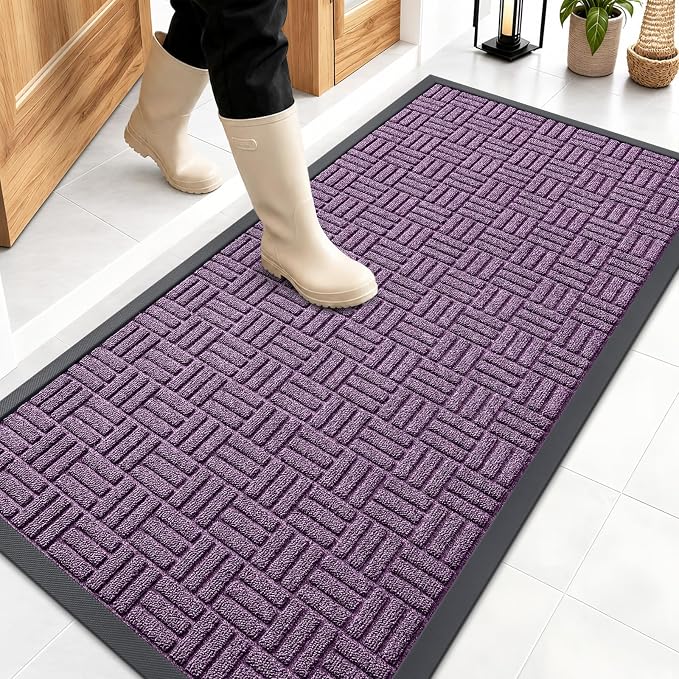 OLANLY Front Door Mat Outside Entrance 47x23, Absorbent, Heavy Duty Sturdy Natural Rubber Doormat Indoor Outdoor, Non-Slip, Stain and Fade Resistant, Low Profile Floor Mat for Entryway, Violet