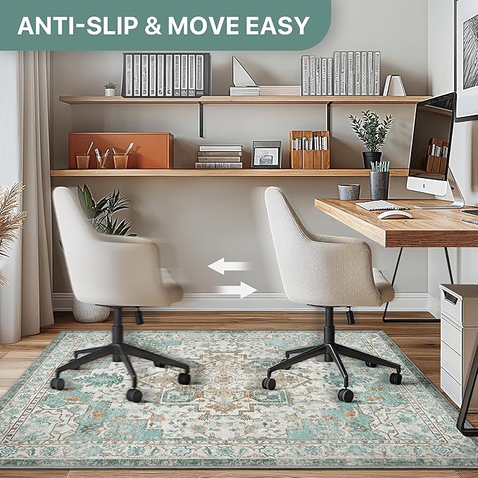 48"x72" Office Chair Mat for Hardwood Tile Floor, Under Desk Carpet Protector for Rolling Computer Chair Mat, Machine Washable Area Rug, Anti-Slip 1/5" Thick Low Pile Thin Vinyl Floor Mat, Cyan