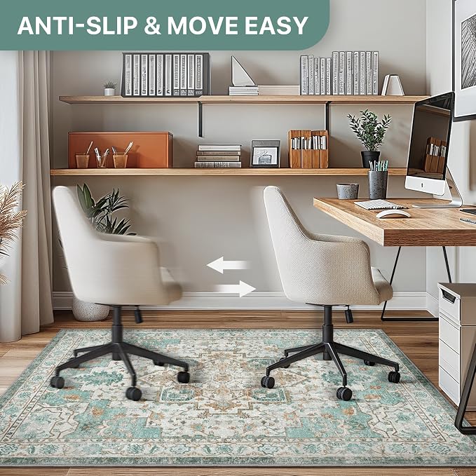 48"x60" Office Chair Mat for Hardwood Tile Floor, Under Desk Carpet Protector for Rolling Computer Chair Mat, Machine Washable Area Rug, Anti-Slip 1/5" Thick Low Pile Thin Vinyl Floor Mat, Cyan