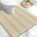OLANLY Thick Toilet Rugs U-Shaped 24x20, Extra Soft Absorbent Chenille Striped Contour Bathroom Rugs for Toilet, Dry Quickly, Machine Washable, Non-Slip Bath Mat, Sand