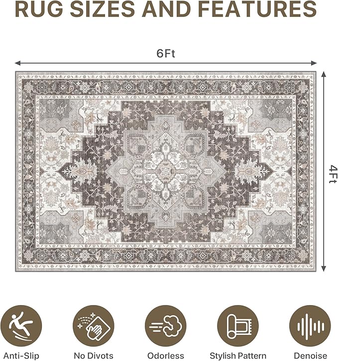 48"x72" Office Chair Mat for Hardwood Tile Floor, Under Desk Carpet Protector for Rolling Computer Chair Mat, Machine Washable Area Rug, Anti-Slip 1/5" Thick Low Pile Thin Vinyl Floor Mat, Tawny Grey