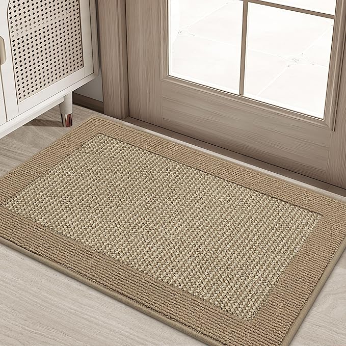 BEQHAUSE Indoor Door Mat 20" x 32", Dirt Trapper Door Mats Non-Slip Entryway Rugs Washable, Resist Dirt Absorbent Welcome Mat, Low Profile Floor Mats for Front Back Door and Entryway, Beige