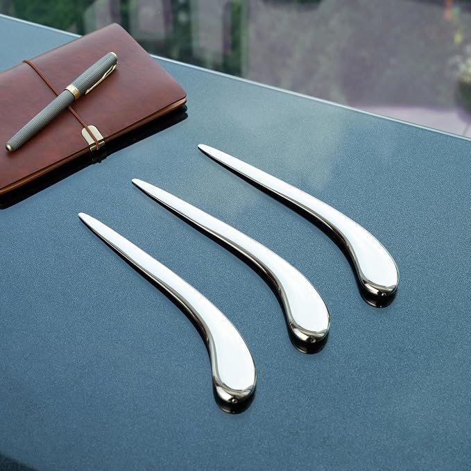 Natico Originals Non-Tarnishing Silver Contemporary Home and Office Desktop Letter Opener, Sleek Curved Edge Comfortable Grip, Paperweight (30-364)