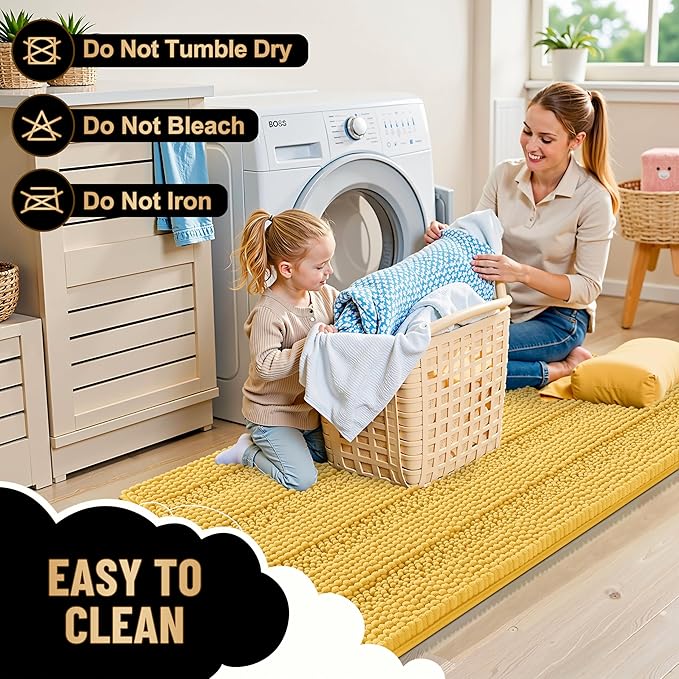 OLANLY Thick Toilet Rugs U-Shaped 24x20, Extra Soft Absorbent Chenille Striped Contour Bathroom Rugs for Toilet, Dry Quickly, Machine Washable, Non-Slip Bath Mat, Yellow