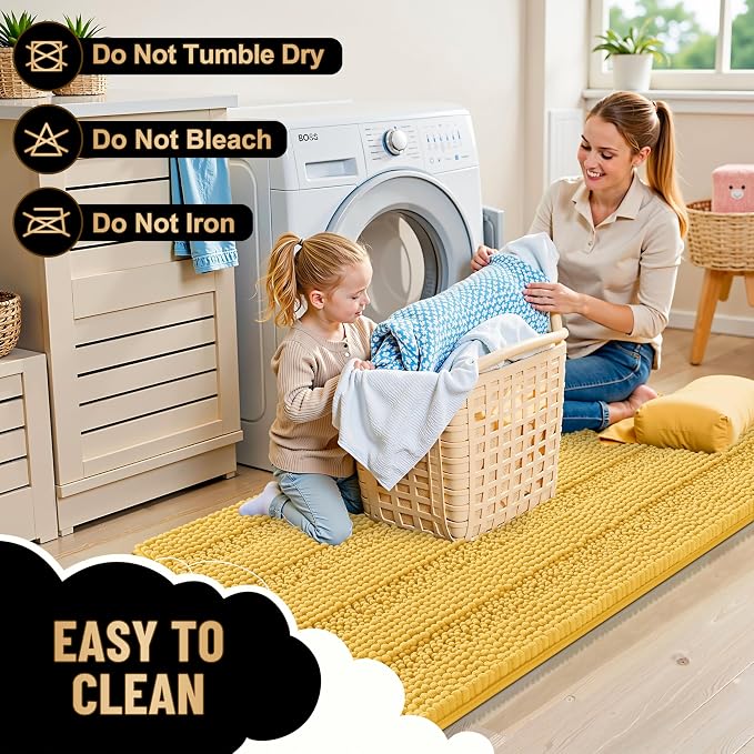 OLANLY Thick Bathroom Rugs 36x24, Extra Soft Absorbent Chenille Striped Bath Rugs, Rubber Backing, Machine Wash Dry, Bath Mats for Bathroom Floor, Tub and Shower, Home Decor Accessories, Yellow
