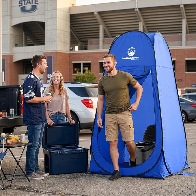 Wakeman Pop Up Changing Tent, 3.3 x 3.3 x 6.2ft, Camping Shower Tent for Portable Toilet Stall or Dressing Room with Carry Bag for Camping, Beach, or Tailgate, Polyester