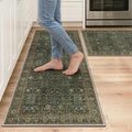 GENIMO Kitchen Rugs Non Slip Washable, 2PCS Kitchen Mats for Floor, Cushioned Standing Mat, Kitchen Runner Rug Floor Mat for Kitchen Decor, Laundry, Sink, Home, 20"x32"+20"x48", Dark Green/Multi