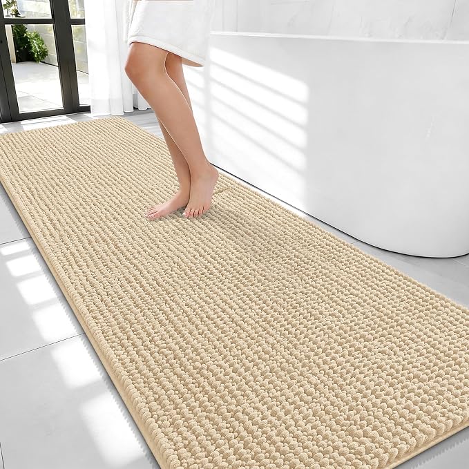 OLANLY Thick Bathroom Runner Rugs 70x24, Extra Soft Absorbent Chenille Bath Rugs, Rubber Backing, Machine Wash Dry, Long Bath Mats for Bathroom Floor, Tub and Shower, Home Decor Accessories, Beige