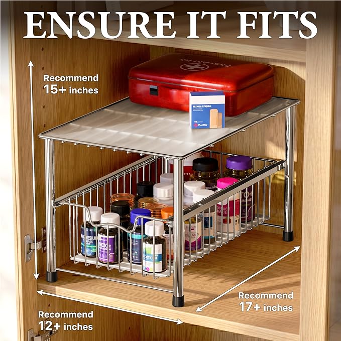 Simple Houseware Chrome Metal Stackable Storage Rack, 16.75 in L x 10.8 in W x 10.25 in H