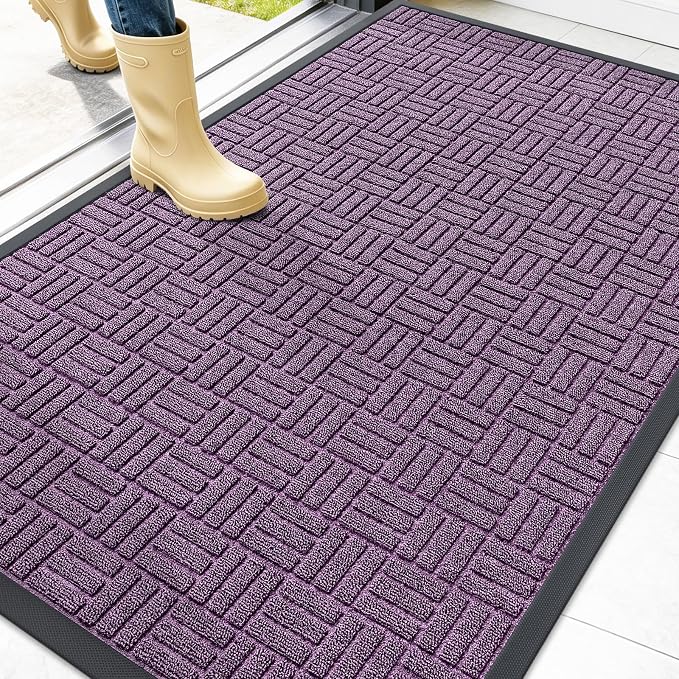 OLANLY Front Door Mat Outside Entrance 47x32, Absorbent, Heavy Duty Sturdy Natural Rubber Doormat Indoor Outdoor, Non-Slip, Stain and Fade Resistant, Low Profile Floor Mat for Entryway, Violet