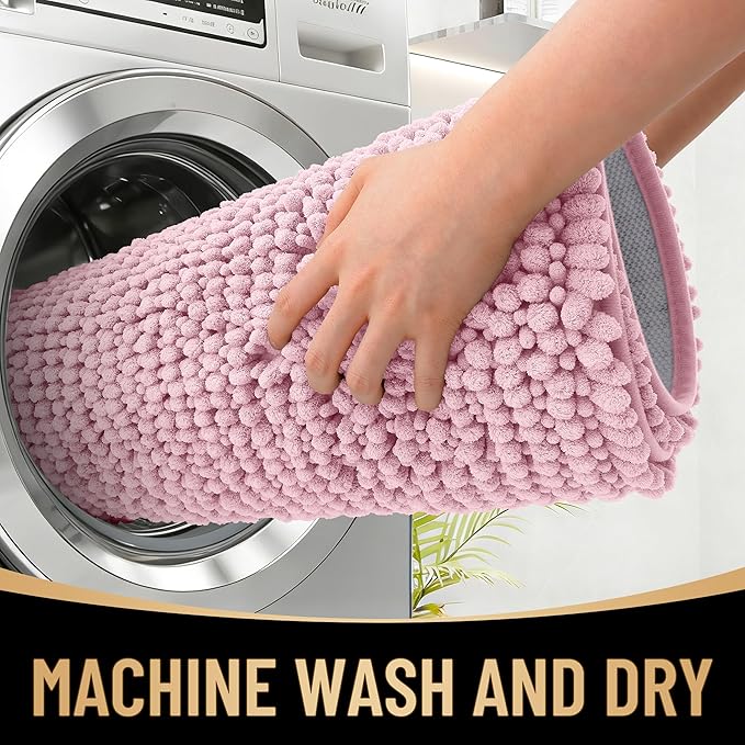 OLANLY Thick Bathroom Runner Rugs 70x24, Extra Soft Absorbent Chenille Bath Rugs, Rubber Backing, Machine Wash Dry, Long Bath Mats for Bathroom, Tub and Shower, Home Decor Accessories, Dusty Rose